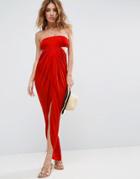 Asos Beach Slinky Bandeau Maxi Dress - Red