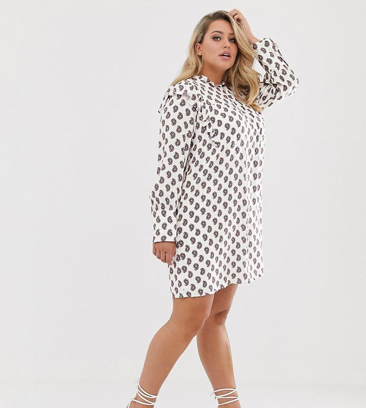 Wild Honey Plus Oversized Smock Dress With Lace Trims In Floral-white