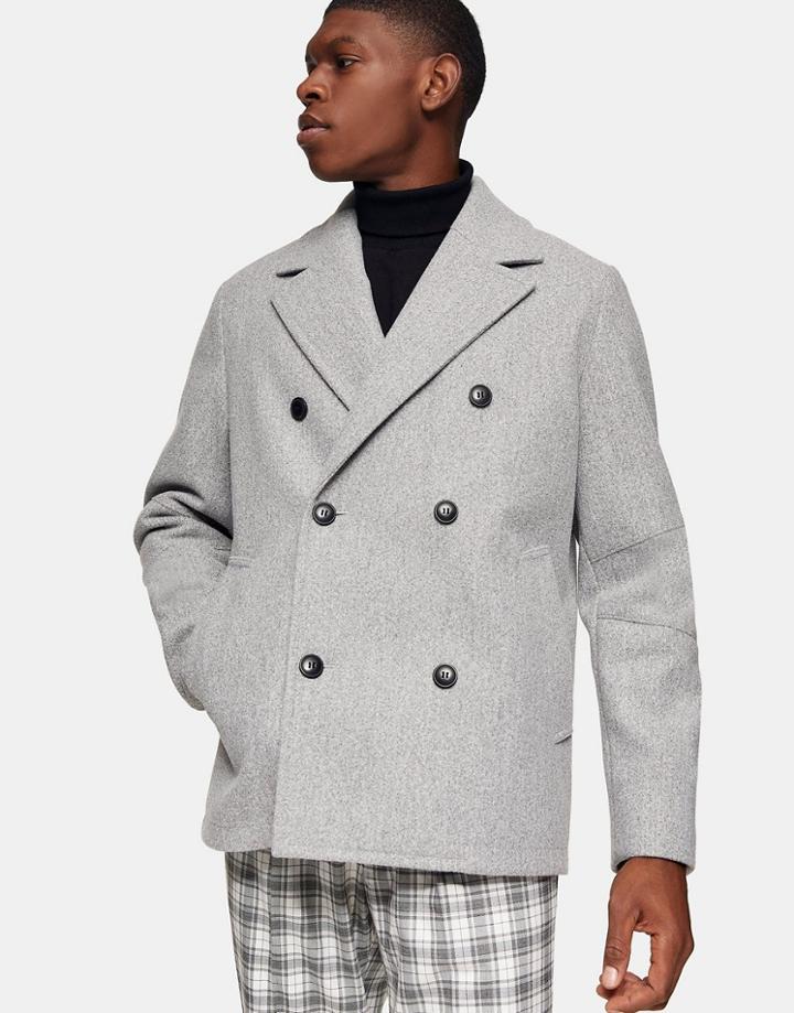 Topman Faux Wool Peacoat In Gray-grey