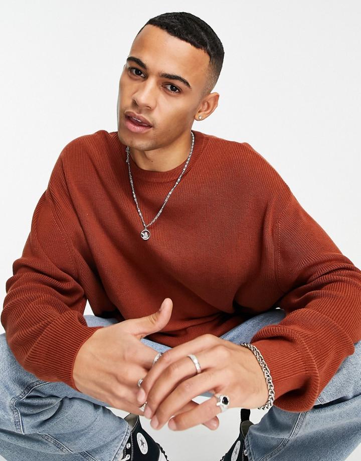 Asos Design Oversized Lightweight Rib Sweater In Light Brown