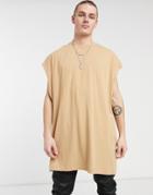 Asos Design Extreme Oversized Longline Sleeveless T-shirt In Tan-neutral