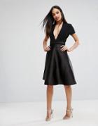 Vesper Bonded Satin Prom Skirt With Bow Back - Black