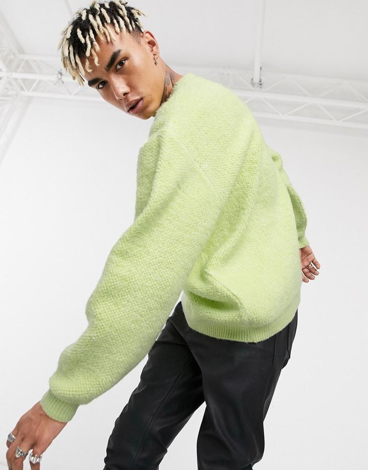 Asos Design Knit Plush Yarn Sweater In Lime Green