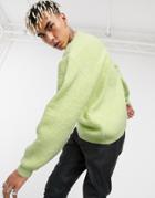 Asos Design Knit Plush Yarn Sweater In Lime Green