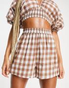 Asos Design Short In Neutral Check Print - Part Of A Set-multi