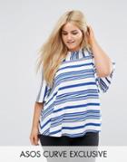 Asos Curve Top In Stripe With Ruffle & Cold Shoulder - Multi