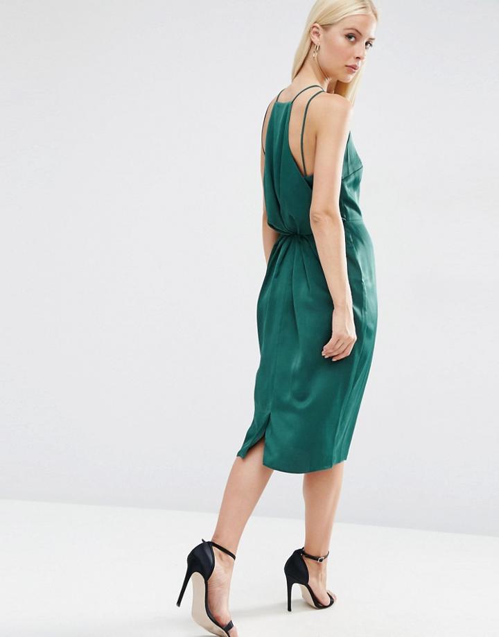 Asos Drape Back Pencil Dress - Green