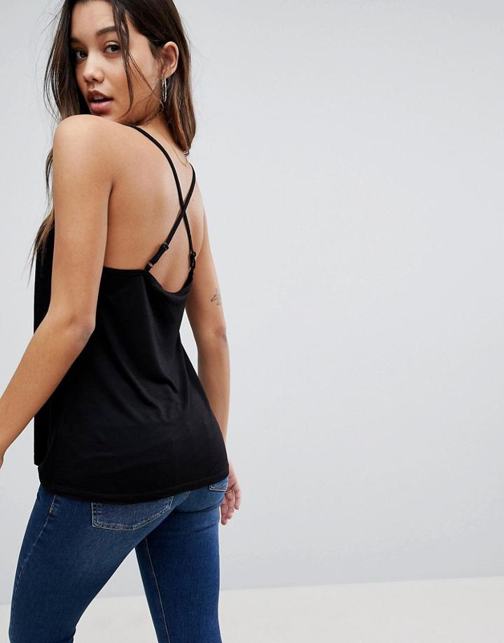 Asos Cami With Cross Straps In Swing Fit - Black