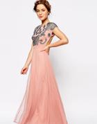 Maya Petite Allover Embellished Maxi Dress With Open Back - Pink