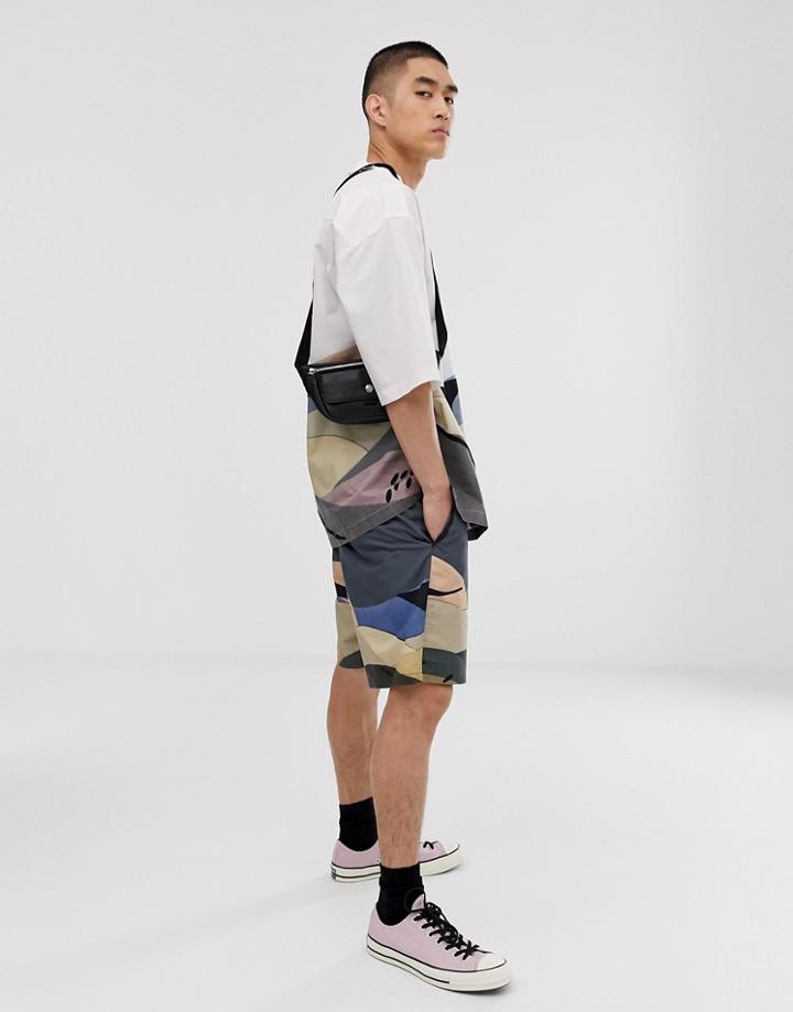 Asos White Two-piece Boxy Shorts In Landscape Print Crinkle Cotton