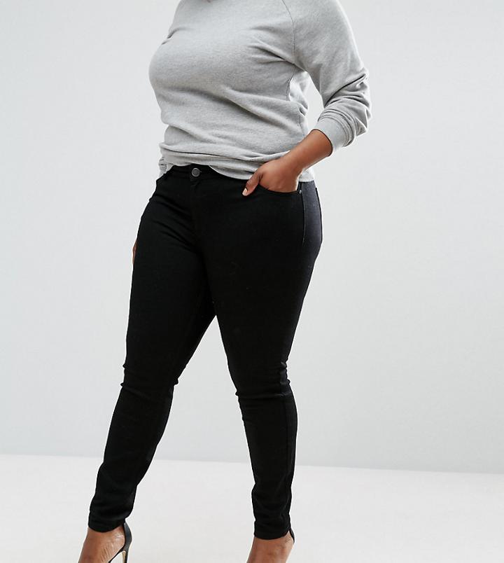 Asos Design Curve Mid Rise Skinny Jeans In Clean Black - Black