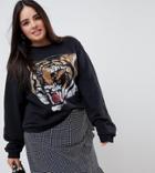 Asos Design Curve Sweatshirt With Tiger Print - Black