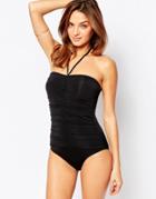 Pour Moi Shimmer Rouched Control Swimsuit - Shimmer Black