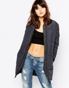 Native Youth Landscape Quilted Longline Bomber Jacket - Black