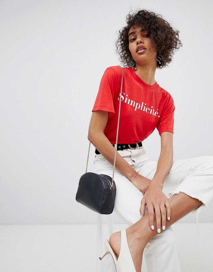 Neon Rose Relaxed T-shirt With Simplicite Print - Red