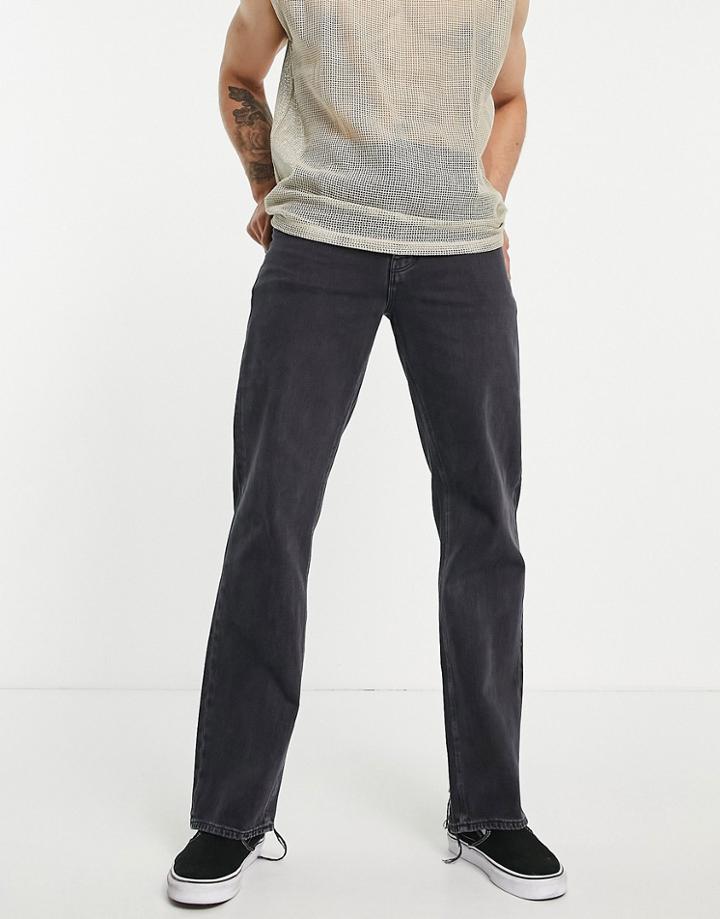 Asos Design Straight Leg Jeans In Washed Black With Upcycled Dye