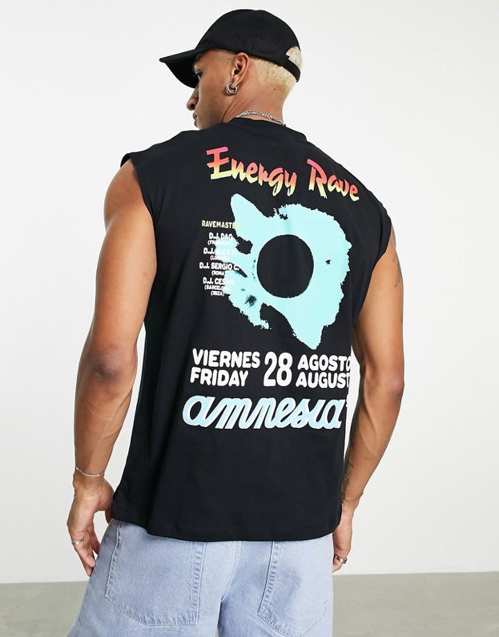 Asos Design Tank Top With Amnesia Ibiza Graphic Print In Black
