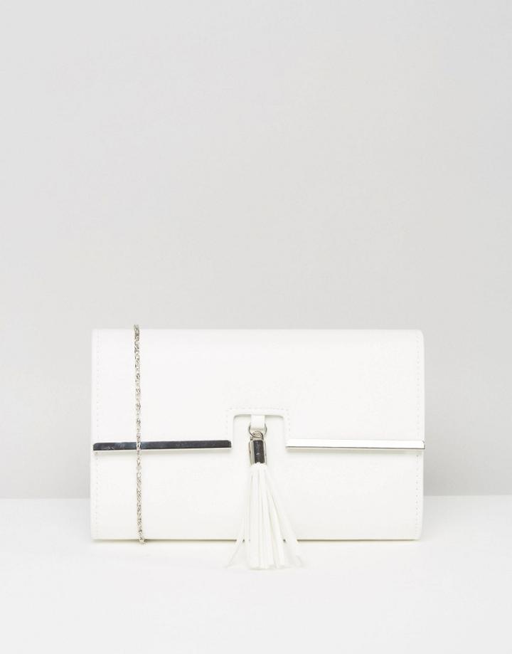 Chi Chi London Foldover Clutch Bag With Tassel Detail In White - White