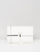 Chi Chi London Foldover Clutch Bag With Tassel Detail In White - White