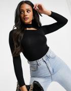 Fashionkilla High Neck Top With Slash Detail In Black