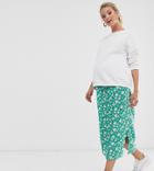 Asos Design Maternity Mock Wrap Skirt In Green Floral - Multi