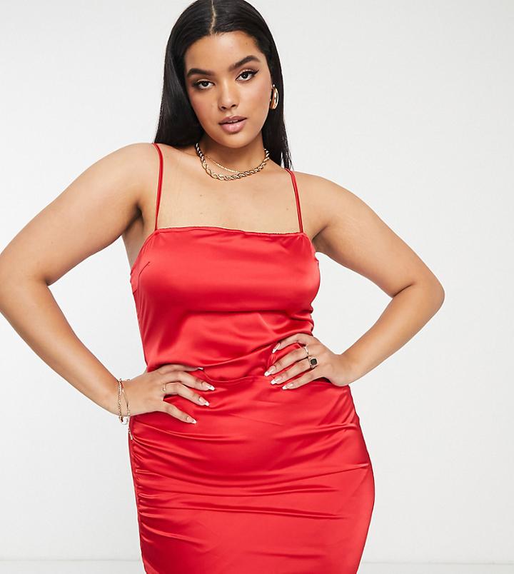 Naanaa Plus Crossover Satin Mini Dress In Red