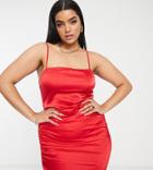 Naanaa Plus Crossover Satin Mini Dress In Red