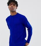 Reclaimed Vintage Inspired Cable Knit Sweater In Blue - Blue