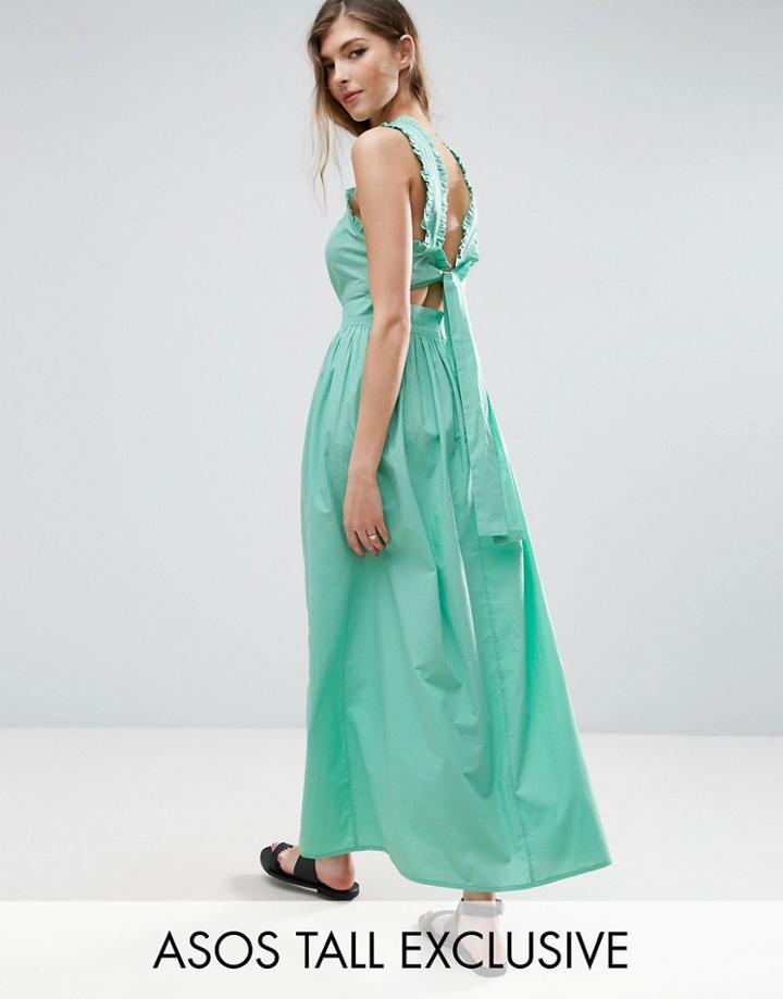Asos Tall Twist Neck Ruffle Tie Back Maxi Sundress - Green