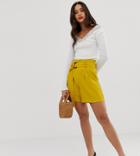 Stradivarius Longline Belted Shorts In Yellow