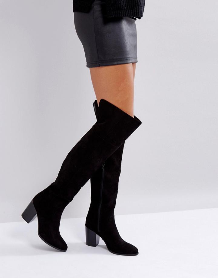 London Rebel Heeled Over The Knee Boot - Black