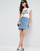 Asos Denim Skirt With Lace Up Detail - Blue