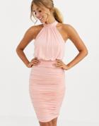 Lipsy Slinky Halter Neck Dress In Blush-pink