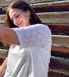 Asos Design Curve T-shirt With Floral Cutwork Sleeve Detail-white