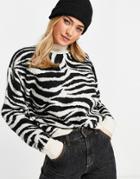 New Look Zebra Print Sweater In Black And White
