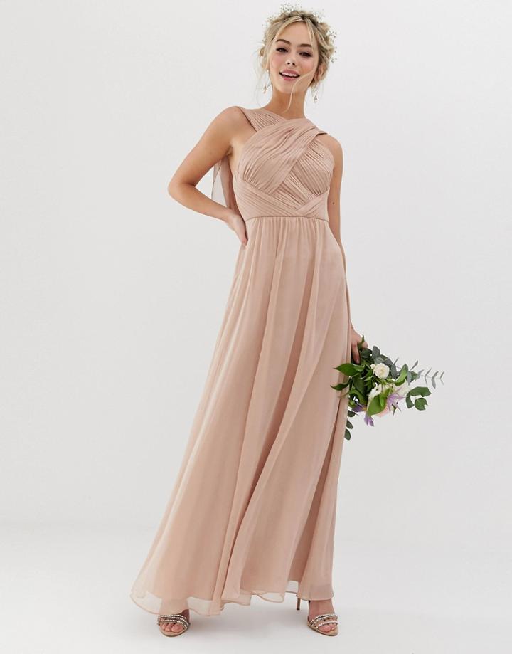 Asos Design Bridesmaid Cross Front Soft Drape Maxi Dress - Beige
