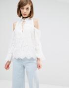 Lost Ink Cold Shoulder Lace Top - White