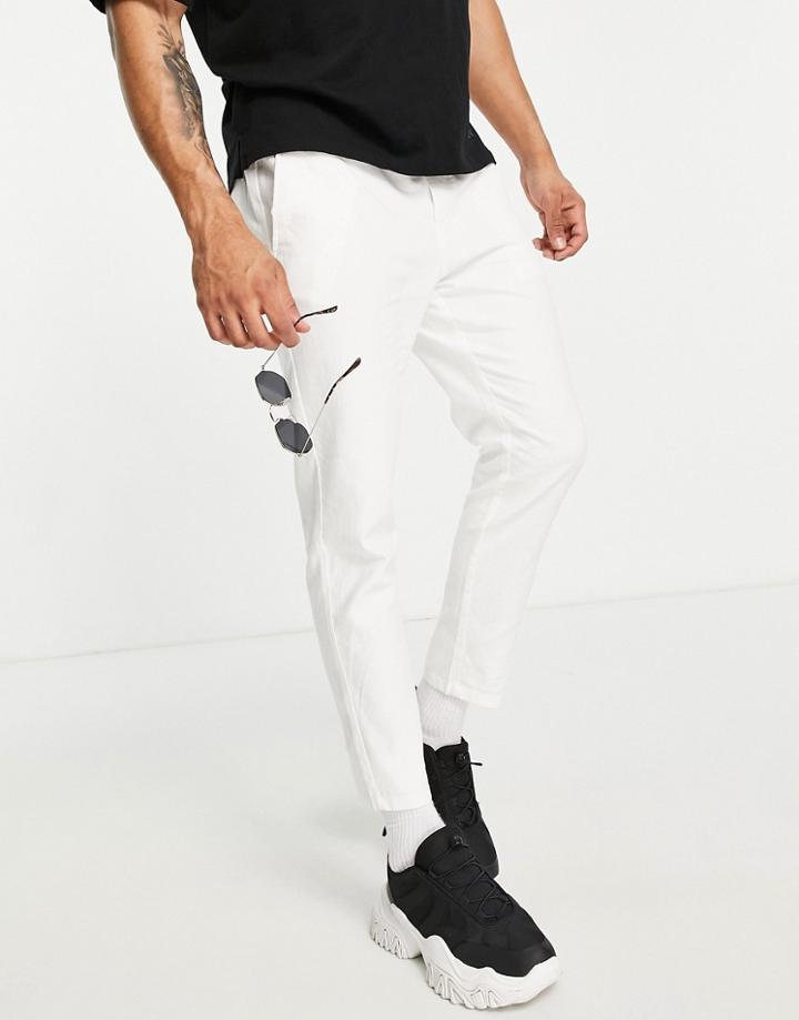 Only & Sons Tapered Linen Mix Crop Pants In White