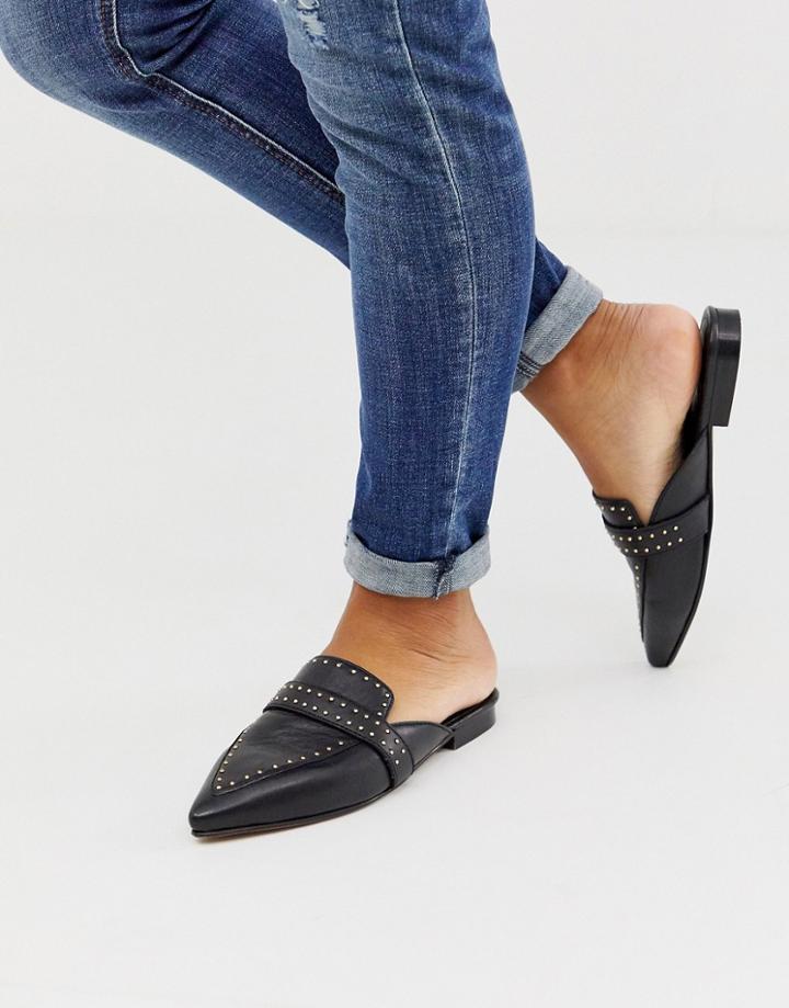 Asos Design Maximum Studded Leather Pointed Mule In Black - Black