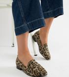 Asos Design Wide Fit Milestone Loafer Flat Shoes In Leopard - Gray