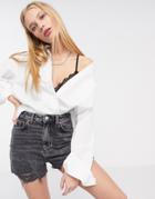 Topshop Denim Shorts With Rip Detail In Washed Black