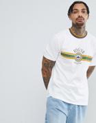 Asos Design T-shirt With Emblem Print And Contrast Neck Trim - White