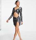 Rebellious Fashion Exclusive Ring Trim Plunge Neck Top In Sliver Glitter Mix - Part Of A Set-silver