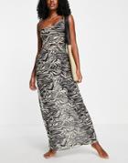 Urban Threads One Shoulder Beach Maxi Dress In Black Animal Print