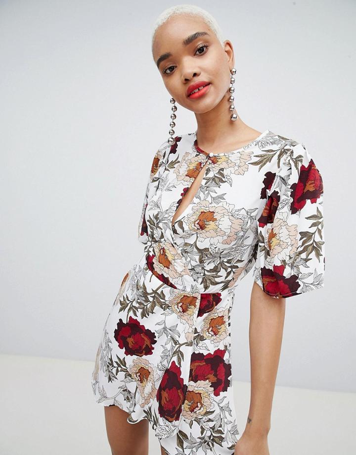 Boohoo Key Hole Floral Mini Dress - Multi