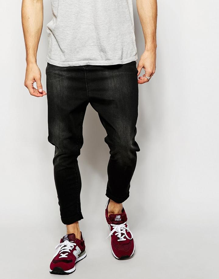 Asos Spray On Drop Crotch Jeans - Washed Black