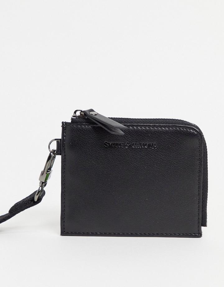 Smith & Canova Leather Cross Body Card Holder-black