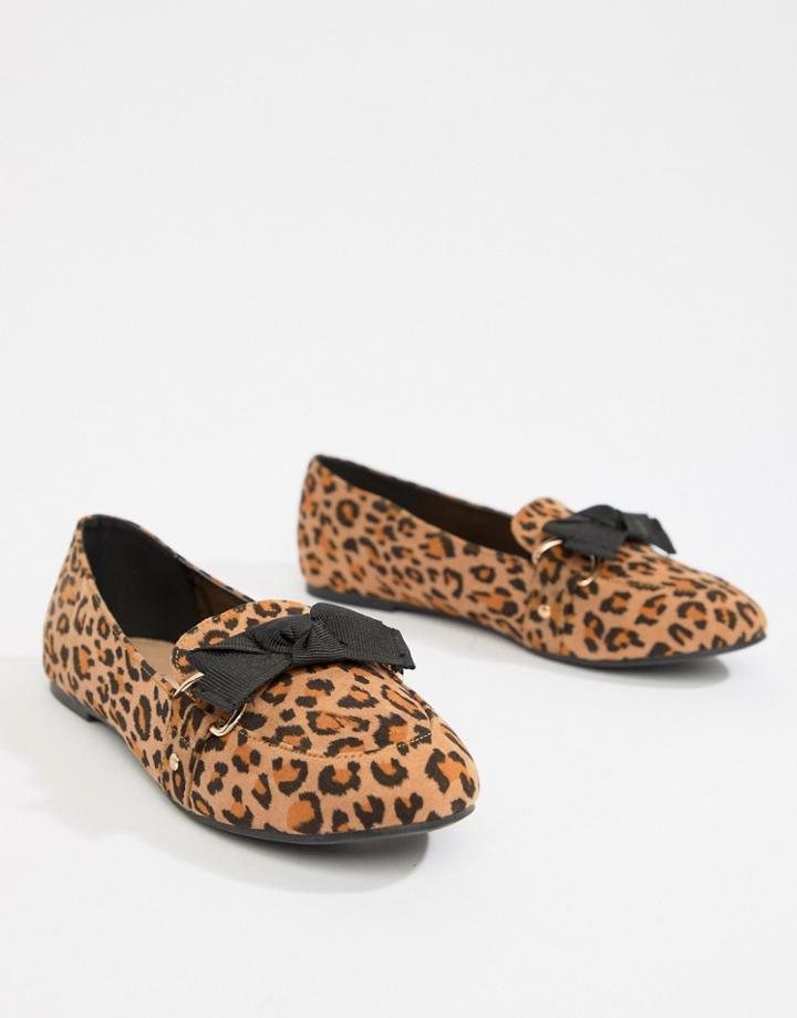 Boohoo Bow Deatail Loafers In Leopard - Multi
