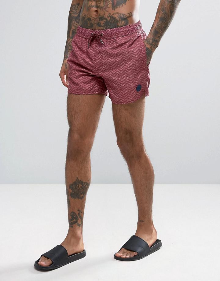 Native Youth Swim Shorts Faint Zig Zag - Red