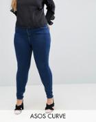 Asos Curve Ridley High Waist Skinny Jeans In Popular Deep Blue Wash - Blue